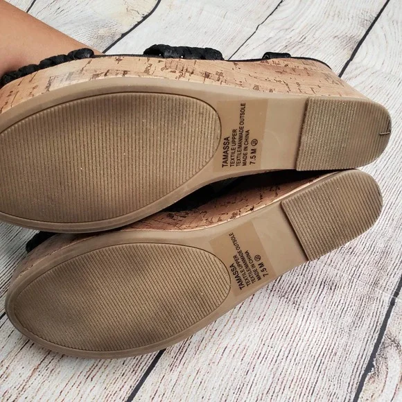 Edl Presents POP Tamassa Black Brown Wedge Sandals 7.5 - Picture 4 of 6